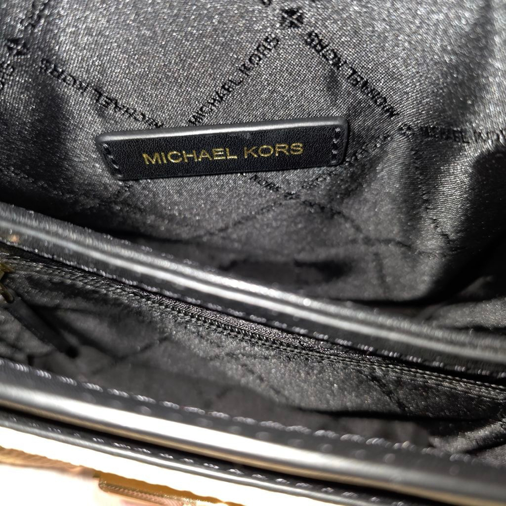 Michael Kors Studded Straw & Leather Crossbody Bag Tan/Black One Size - Picture 10 of 15